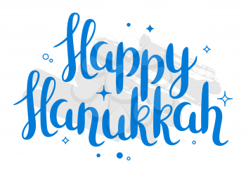 Happy Hanukkah celebration holiday card with lettering.