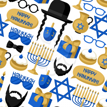 Happy Hanukkah seamless pattern with photo booth stickers. Accessories for festival and party.