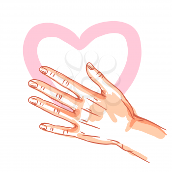 One hand hold heart. Illustration of helping each other, care and protection.
