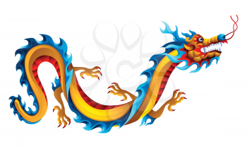 Illustration of Chinese dragon. Mascot or tattoo. Traditional China symbol. Asian mythological color animal.