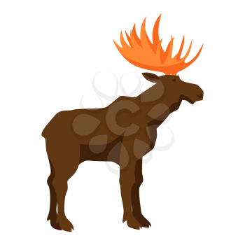 Brown moose with horns. Illustration of a northern animal.