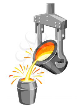 Metallurgical ladle illustration. Industrial equipment for casting metal.