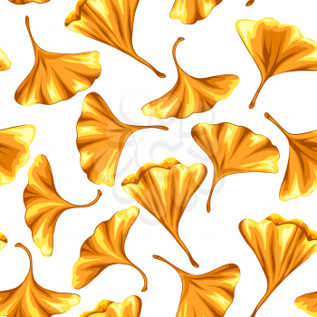 Seamless pattern with ginkgo biloba leaves. Natural illustration of autumn leaves.