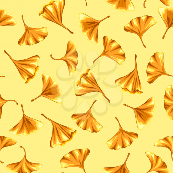 Seamless pattern with ginkgo biloba leaves.