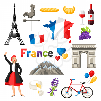 France icons set. French traditional symbols and objects.