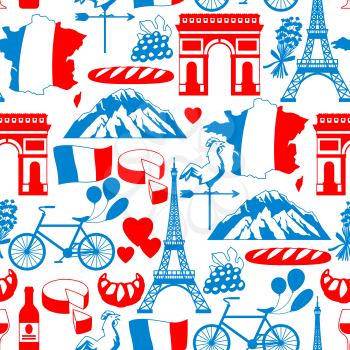 France seamless pattern. French traditional symbols and objects.
