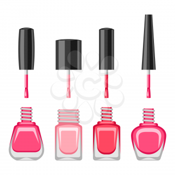 Set of bottles with nail polish. Various lacquer ads for manicure.