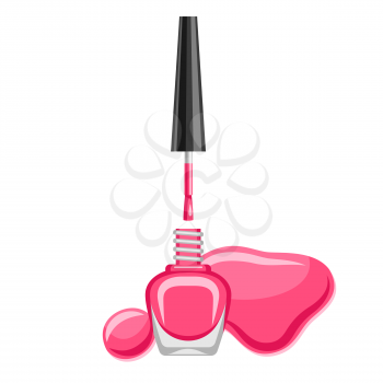 Illustration of bottle with nail polish. Lacquer ads for manicure.