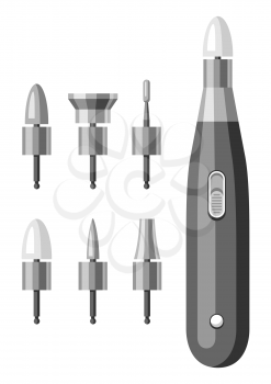 Nail drill and bits for manicure. Professional electric machine.