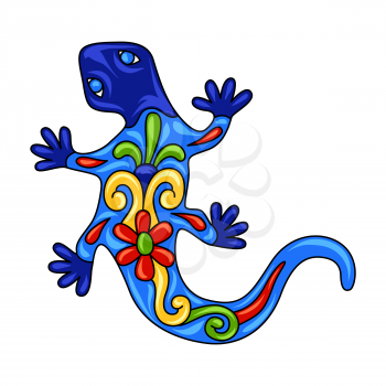 Mexican ornamental lizard. Traditional decorative object. Talavera ceramic pattern. Ethnic folk ornament.