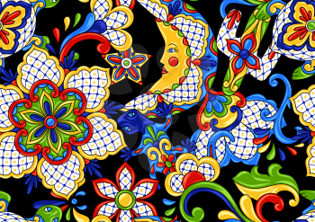 Mexican seamless pattern. Traditional decorative objects. Talavera ornamental ceramic. Ethnic folk ornament.