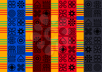 Seamless African Adinkra pattern. Hand stamp printing. National ritual black and white symbols.