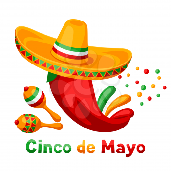 Mexican Cinco de Mayo greeting card. National holiday background.