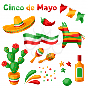Mexican Cinco de Mayo set of objects. National holiday items.