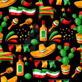 Mexican Cinco de Mayo seamless pattern. National holiday items.