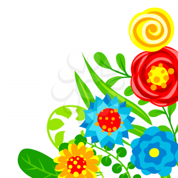 Background with summer flowers. Beautiful decorative natural plants, buds and leaves.