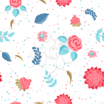 Seamless pattern with gentle flowers. Beautiful decorative natural plants, buds and leaves.