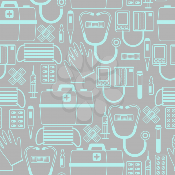 First aid kit equipment. seamless pattern. Medical instruments for emergency assistance.