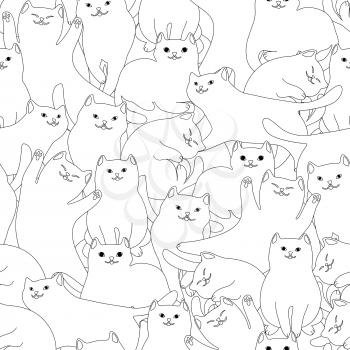 Seamless pattern with cartoon white cats. Cute pets stylized background.