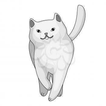 Stylized illustration of cartoon white cat. Cute pet on white background.