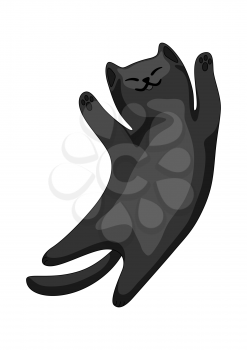 Stylized illustration of cartoon black cat. Cute pet on white background.