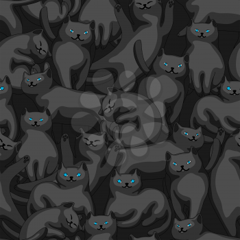 Seamless pattern with cartoon black cats. Cute pets stylized background.