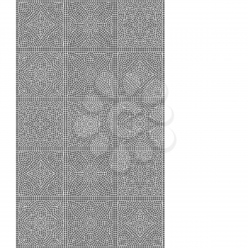 Ancient mosaic ceramic tile pattern. Black tessellation ornament. Floral decorative texture.