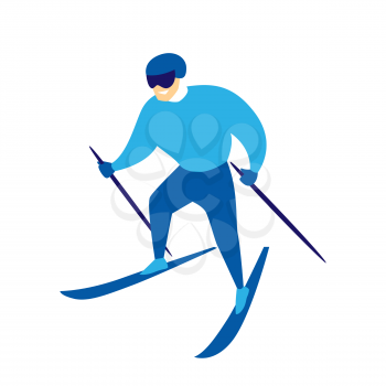 Man skier down mountain. Stylized illustration of winter sport.