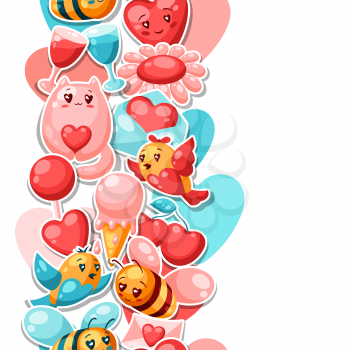 Happy Valentine Day seamless pattern. Kawaii illustration with love symbols.