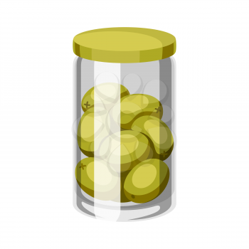 Glass jar with canned olives. Isolated on white background