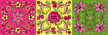 Mexican talavera ceramic tile pattern with flowers. Beautiful decorative buds and leaves. Traditional ethnic folk ornament.