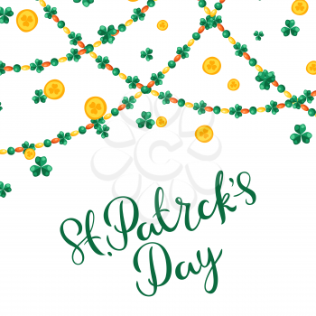 Saint Patricks Day greeting card. Holiday illustration with Irish symbol shamrock clover.