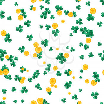 Saint Patricks Day seamless pattern. Holiday background with Irish symbol shamrock clover