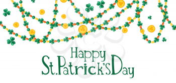 Saint Patricks Day greeting card. Holiday illustration with Irish symbol shamrock clover.