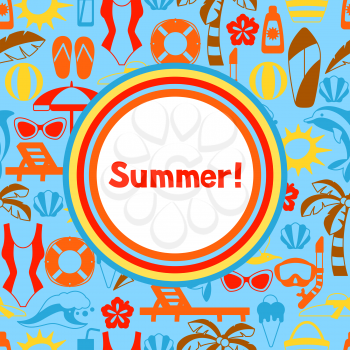 Background with summer and beach objects. Illustration of stylized items.