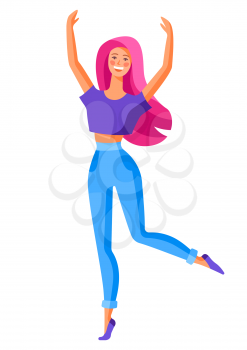 Illustration of dancing girl. Beautiful young woman in trendy style.