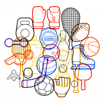 Background with sport icons. Stylized athletic equipment illustration.