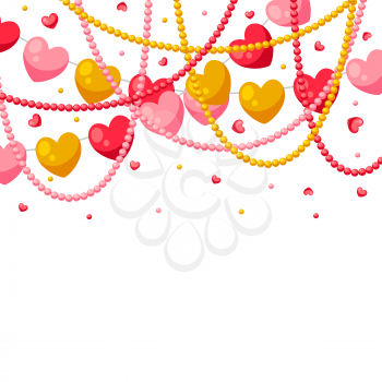 Happy Valentine Day greeting card. Holiday background with garland of hearts.