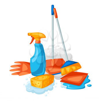 Housekeeping background with cleaning items. Illustration for service, design and advertising.