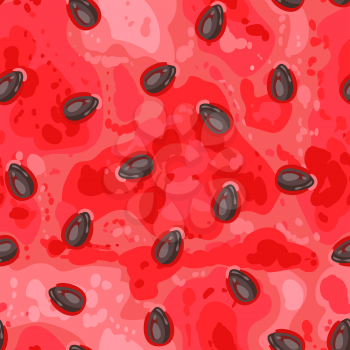 Seamless pattern of slice ripe watermelon with seeds. Summer fruit decorative illustration.