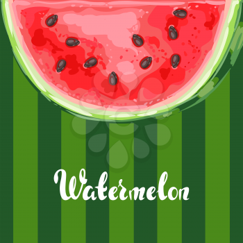 Background with ripe watermelon slice. Summer fruit decorative illustration.