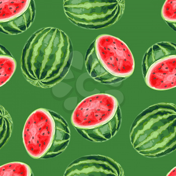 Seamless pattern with watermelons and slices. Summer fruit decorative illustration.