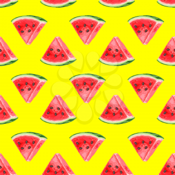 Seamless pattern with watermelons slices. Summer fruit decorative illustration.