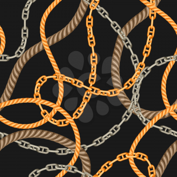 Seamless pattern with old chains and ropes. Nautical chain and string decorative background.