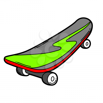 Illustration of cartoon skateboard. Urban colorful teenage creative image. Fashion symbol in modern comic style.