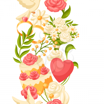 Wedding seamless pattern. Marriage background with romantic items.
