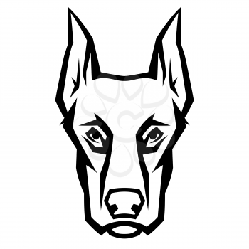 Mascot stylized doberman head. Illustration or icon of domestic animal.