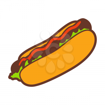 Illustration of fast food hot dog. Tasty fastfood lunch product icon.