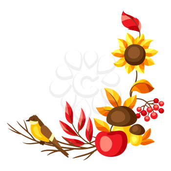 Autumn frame with seasonal leaves and items. Illustration of foliage and flowers.