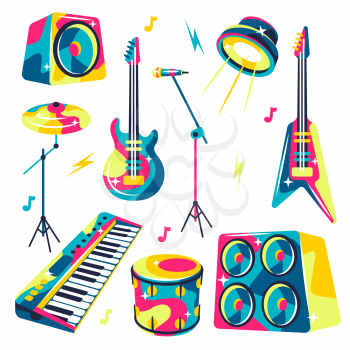 Set of musical instruments. Music party or rock concert illustration.